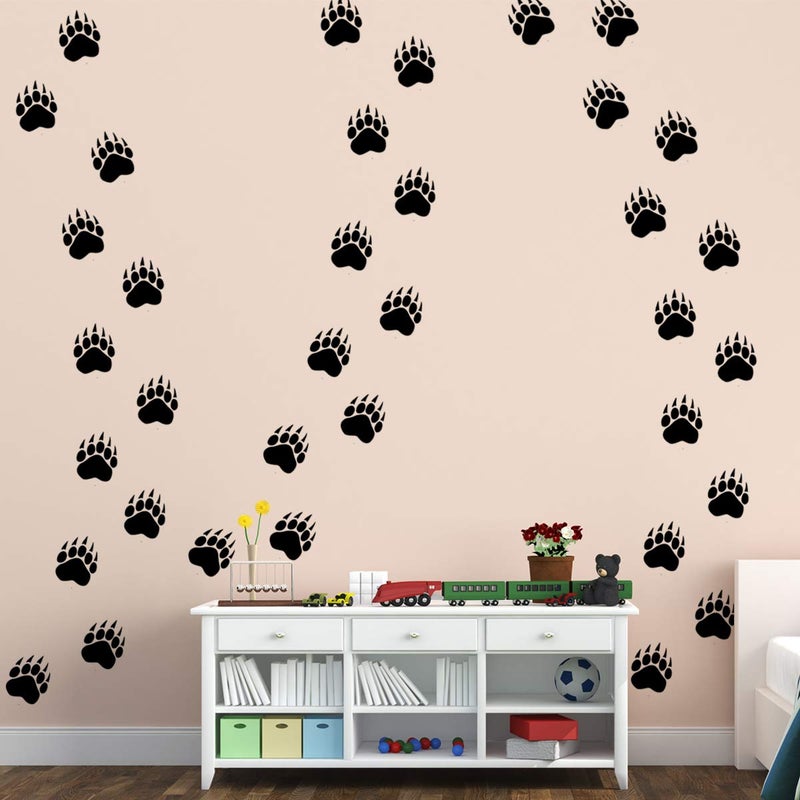VWAQ Bear Paw Print Floor Decals - Peel and Stick Footprint Wall Decals - 36 PCS (Black) - Image 2